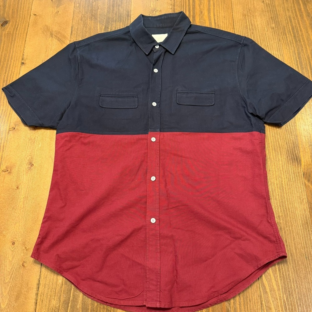 Band Of Outsiders Oxford Shirt Men's XL Short Sleeve Red Blue Colorblock